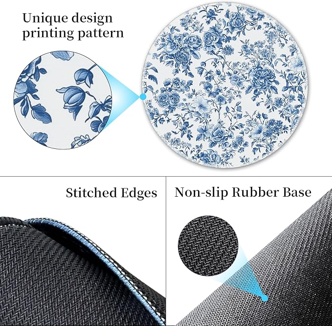 Mouse Pad for Desk, Floral Flower Small Cute Mousepad with Non-Slip Base, Round Mouse Pads for Wireless Mouse Laptop Gaming, Computer Mouse Mat for Home Office Travel Desk Accessories