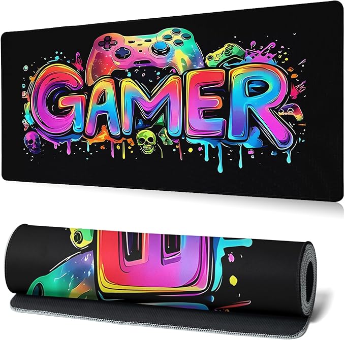 Gamer Mouse Pad Abstract Black Mouse Pad 31.5x11.8 Inch Aesthetic Skull Texture Non-Slip Rubber Base Large Mousepad Stitched Edges Keyboard Mouse Mat Desk Pad for Office and Home