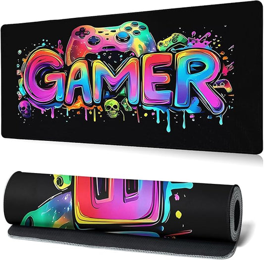 Gamer Mouse Pad Abstract Black Mouse Pad 31.5x11.8 Inch Aesthetic Skull Texture Non-Slip Rubber Base Large Mousepad Stitched Edges Keyboard Mouse Mat Desk Pad for Office and Home