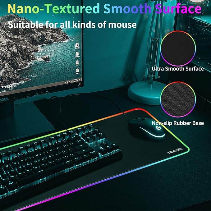 RGB Gaming Mouse Pad, 31.5 x 11.8 Inch Oversized Mouse Mat with 12 Light Modes, Non-Slip Rubber Base, Large Keyboard Pad for PC Gaming, Office, Black