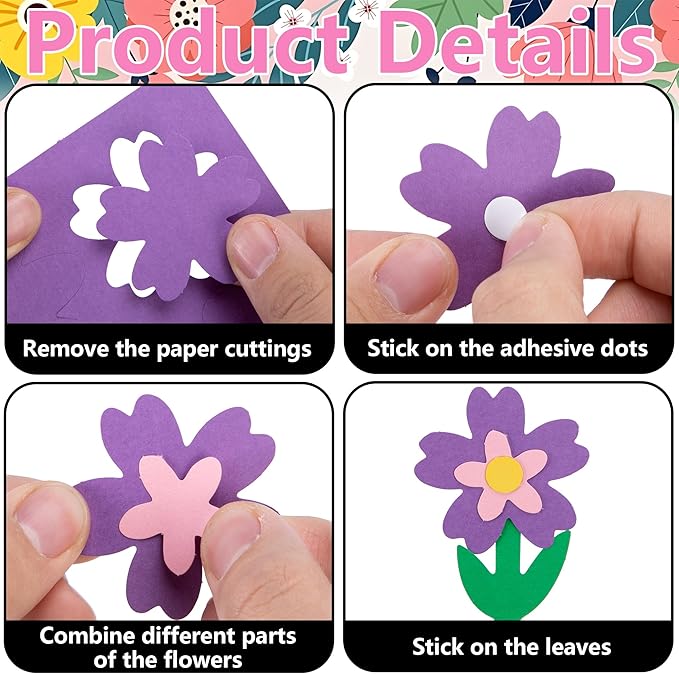 804 Pcs Spring Flower Pre-Cut Cutouts Set, Colorful Floral Paper Cutting, Assorted Flower Leaves Shape Cut-Outs for Spring Party Back to School Bulletin Board DIY Crafts Supplies