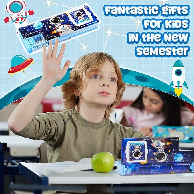 Henoyso Multifunctional Pencil Box for Boys Astronaut Pencil Case with Calculator and Sharpener Cool Cute Pencilcase School Supplies Essentials Christmas Birthday Gift Present for Kids Teens