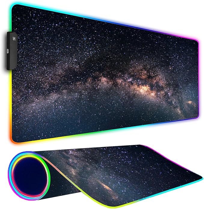 RGB Gaming Mouse Pad, Large Mousepad with Led Light, Keyboard Pad Gaming Accessories for Desk, Non-Slip Rubber Base Big Mouse Mat for Gamer, 31.5 X 11.8 Inch, Galaxy