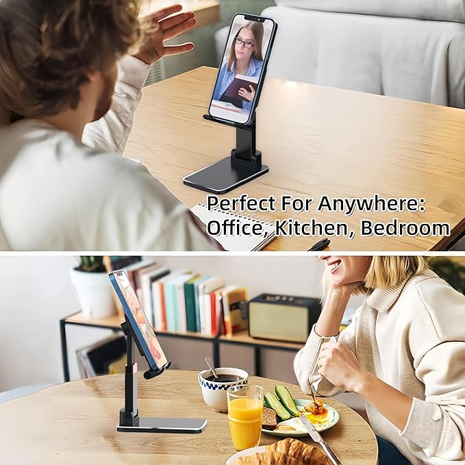 Foldable & Height Adjustable Phone Stand for Desk, Super Stable Cell Phone Holder, Universal for iPhone/iPad/Tablets, Portable Pocket-Sized Stand for Home Office Kitchen - Purple