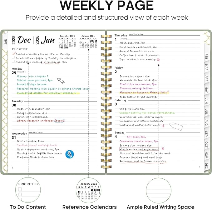 2026 Planner, Weekly and Monthly Calendar Planner, January 2026 - December 2026, Hardcover 2026 Calendar Book with Tabs For Women & Men, Inner Pocket, Spiral Bound, Perfect for Office Home School Supplies - A4 (8.5" x 11"), Green