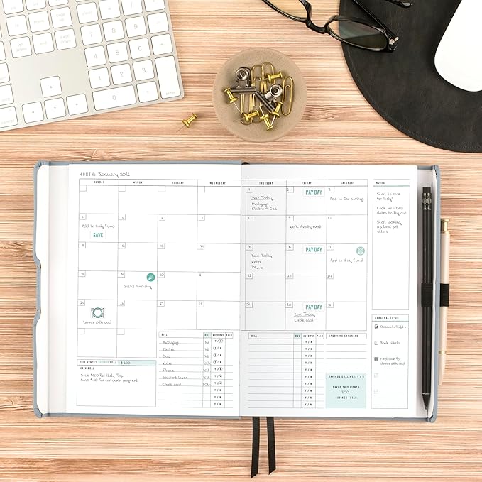 AT-A-GLANCE Budget Planner, Undated Bill Organizer, Weekly & Monthly Expense and Savings Tracker, 5-3/4" x 8-1/4", Foundation, Blue (FDB-200)