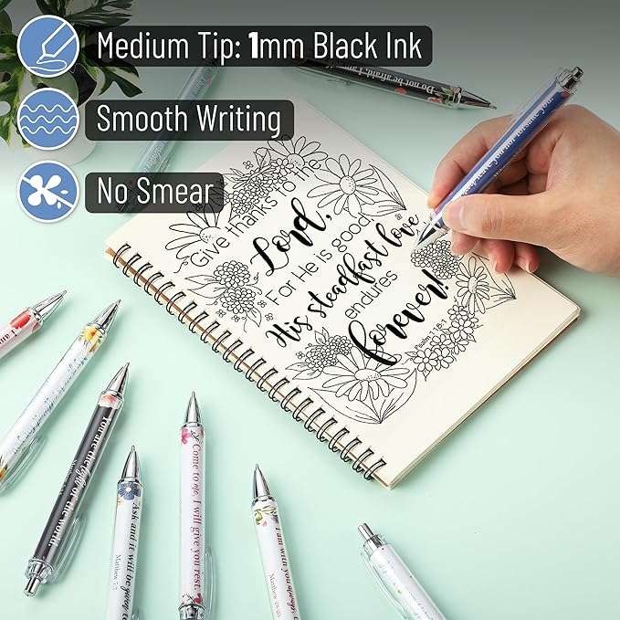 Mr. Pen- Christian Pen Set, 50 Pack, Black Ink, Opulent Blooms, Bible Verse Pens Ballpoint Bulk