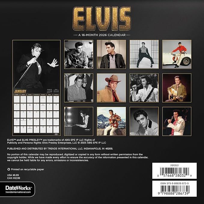 Elvis Presley Calendar 2026 - Deluxe 2026 King of Rock and Roll Mini Calendar Bundle with Over 100 Reminder Stickers (Graceland Gifts, Office Supplies)
