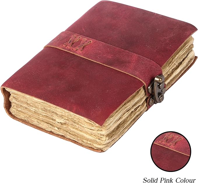 Vintage Leather Journal Handmade Buffalo Deckle Edge Paper – Leather Bound Journal for Women Men Vintage C-Lock Closure Ideal for Writing & Travel for Artists