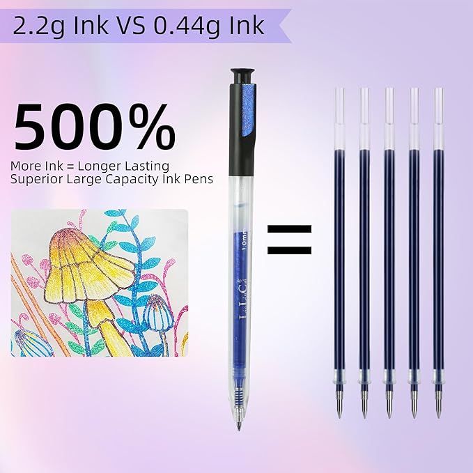 24 Colors Retractable Glitter Gel Pens, Large Capacity Metallic Sparkle Gel Ink Pens &1.0 mm Fine Tip, Colored Glitter Pens for Adult Coloring Book Drawing Note Taking Writing Doodling