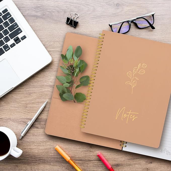 ZICOTO Aesthetic Spiral Notebook Journal For Women - Cute Pink 10.5 x 8.5 College Ruled To Do List Notepad With Large Pockets - Perfect to Stay Organized and Boost Productivity at Work or School