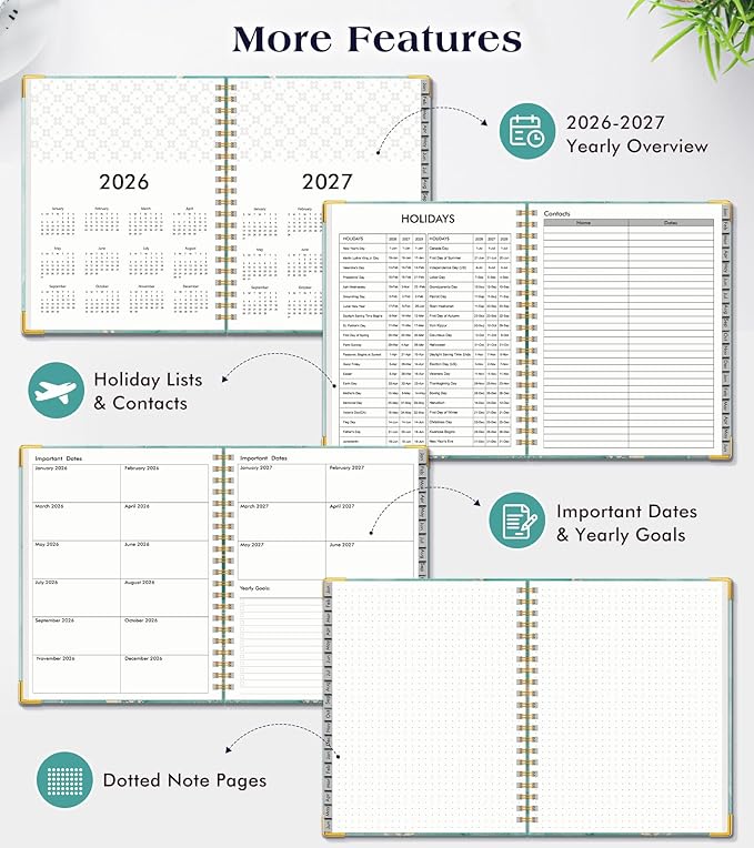 Planner 2026-2027, 18 Months Weekly and Monthly Hardcover Planner, January 2026 - June 2027, 8.5" x 11" A4 Large Daily Calendar Planner Book with Tabs, Spiral Yearly Agenda Organizer Notebook for School Work Home, Teal Marble