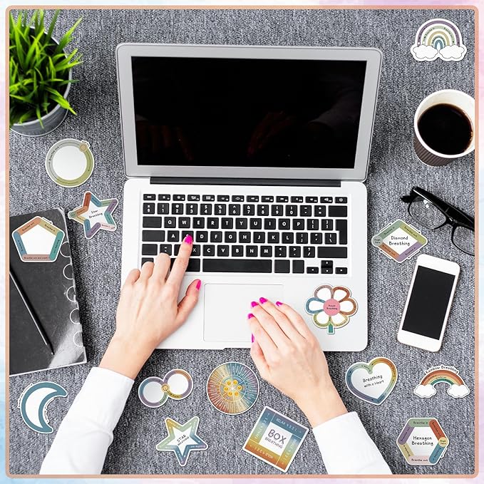 Crtiin 100 Pcs Sensory Strips Anxiety Calm Mindfulness Stickers Fidget Stress Breathing Sensory Sticker Different Textures Rough Tactile Tape for Mental Health Adult Desk Anxiety Relief (Mental)