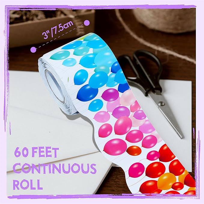 60 Feet Bulletin Board Borders, Color Balloons Pattern Scalloped Rolled Border Trim for School, Classroom & Offices