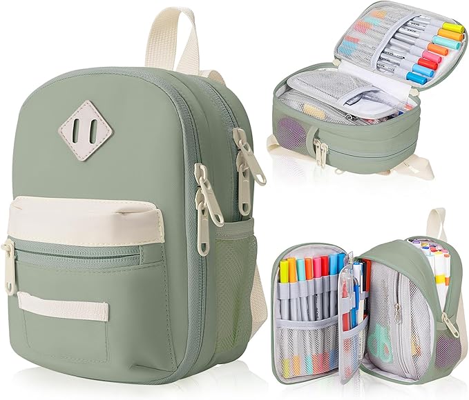 Large Capacity Pencil Case, Mini Backpack Pencil Case, Storage High Capacity Bag Pouch Holder Marker Pen Organizer, for Student, Teen Girls, Adults(Green)