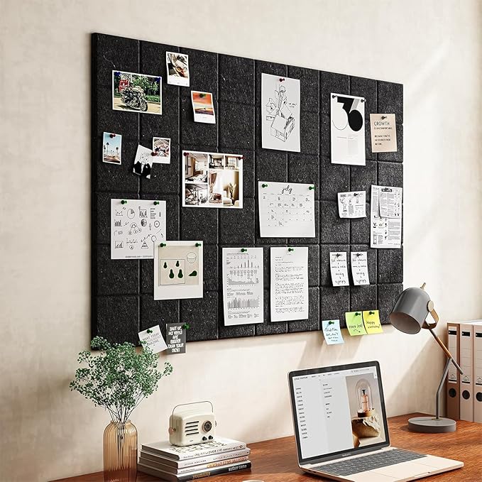 Large Cork Board for Walls, Yunihome 12 Pack 36" x 48" Felt Bulletin Board Wall Tiles for Home Kitchen School Office Wall Decor with Assorted Colors DIY Decorative Push Pins Sets