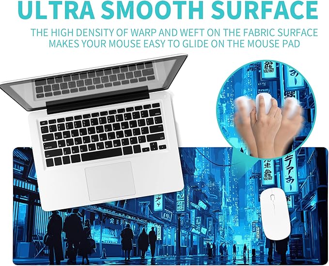 Japanese Gaming Mouse Pad Large Desk Mat Extended Keyboard Streets Mouse Pad Anime Mousepad with Non-Slip Base and Stitched Edge Mouse Mat Desk Pad 31.5 x 11.8 Mouse Pads for Desk Home Office Gaming