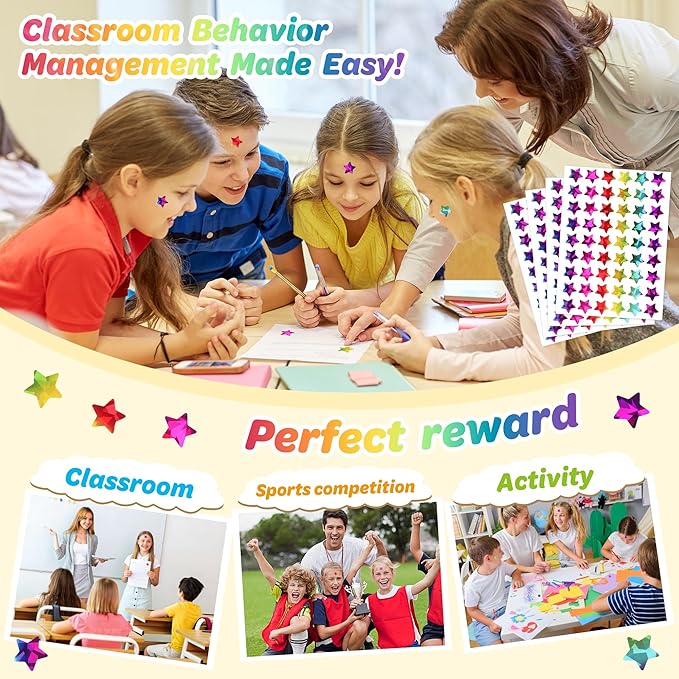 1,728 Holographic Star Stickers - Mini Stickers for Kids Classroom, Shiny Small Stars (0.6") for School Teacher Supplies & Behavior Reward Charts ST-32-S