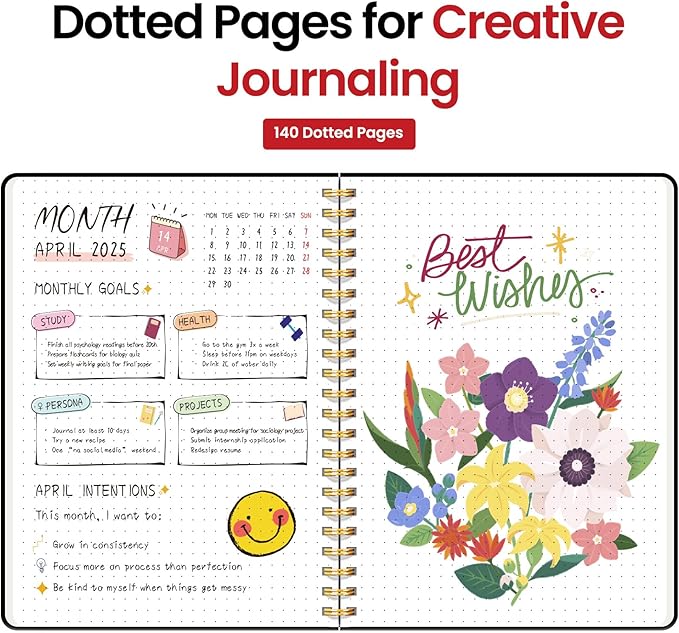 Dotted Spiral Journal Notebook for Women, A5 Dotted Notebook Journals for Writing, Hardcover Notebooks for Work, Note taking and Office School Supplies,140 Pages - Black