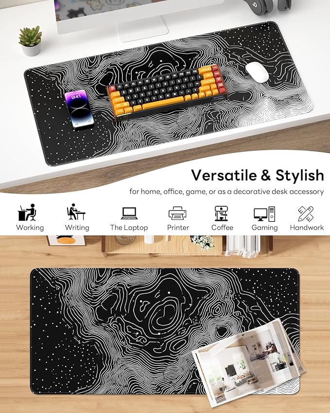 XL Gaming Mouse Pad, 31.5x17.5'' Large Desk Mat with Anti-Slip Rubber Base & Stitched Edges for Gaming, Office, Home - Linear Map