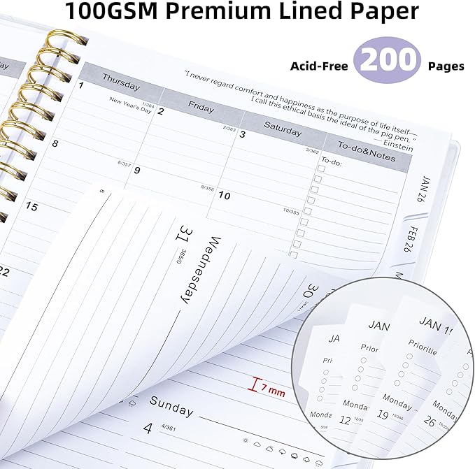 Ospelelf 2026 2027 Planner Weekly and Monthly Calendar Spiral Bound, A4 Office Supplies For Women & Men, 18 Months PVC Cover Life Planners with Stickers Lilac Daisy