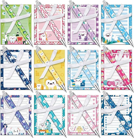 Eaasty 48 Pcs Dental Notepads and Ballpoint Pens with Ribbon Bulk Dental Assistant Thank You Appreciation Gifts for Hygienist Coworkers Doctor Nurse Clinic School Office Party Favor