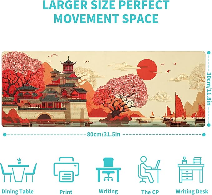 Scenery of Japan Gaming Mouse Pad Large Desk Mat Extended Keyboard Mouse Pad Anime Mousepad with Non-Slip Base and Stitched Edge Mouse Mat Desk Pad 31.5 x 11.8 Mouse Pads for Desk Home Office Gaming