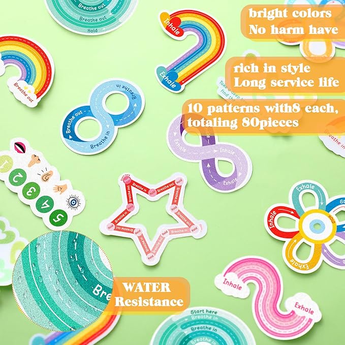 Crtiin 80 Pcs Anxiety Sensory Stickers with Inspirational Quotes Calm Textured Relief Mental Health Stickers Office Adhesive Sensory Tape Anti Stress for Adults(Vivid)