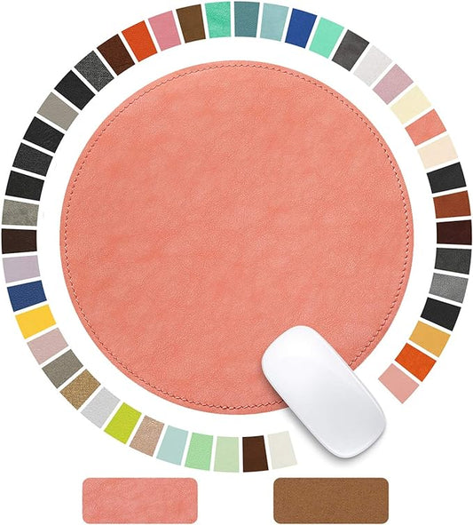 Mouse Pad，Round Mouse Pad，PU Mouse Pad，Leather Mouse Pad with Stitched Edge Micro-Fiber Base with Non-Slip Waterproof，Mouse Pad for Computers，Laptop，9 x 9 Inch (Pink)