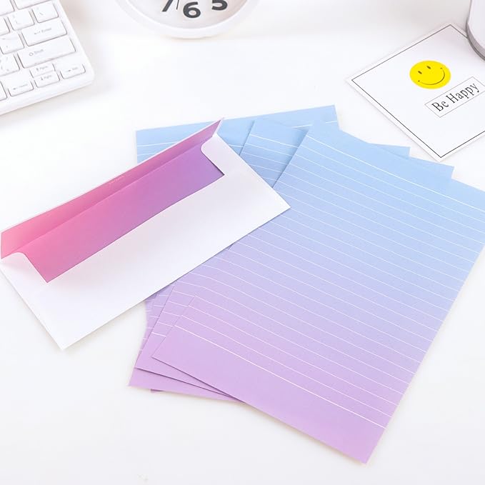 Stationery Paper and Envelope Set, 32 Stationery Paper for Writing Letters and 16 Matching Envelopes, Watercolor Writing Papers with Lines,4 Different Style(8.3x5.6)