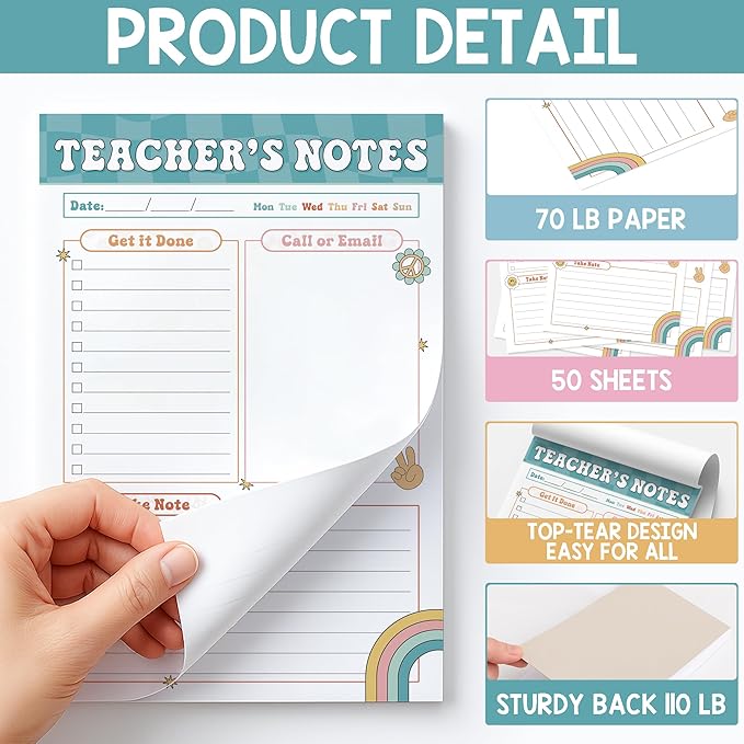 Teacher Gifts, Gifts for New Teachers, Boho Groovy Teacher Notepad, To-Do List Notepad, Stationery Must-Have Supplies for Preschool, Elementary, Middle, and High School Teachers