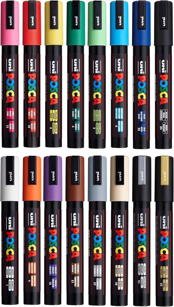Posca Exclusive 5M Paint Markers Gift Set of 16 with Carrying Case, Great for Kids and Adults, Acrylic Art Markers for Coloring Decorations, Canvas, Wood, Glass and Metal
