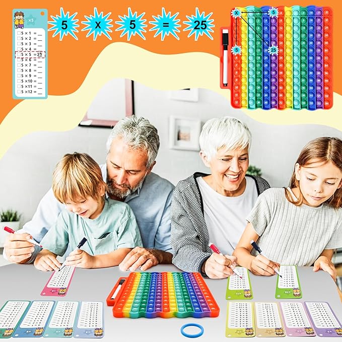 Multiplication Flash Cards + Math Board, Math Flash Cards & Chart, Times Table Manipulatives for Preschoolers 3rd,4th,5th,6th Grade