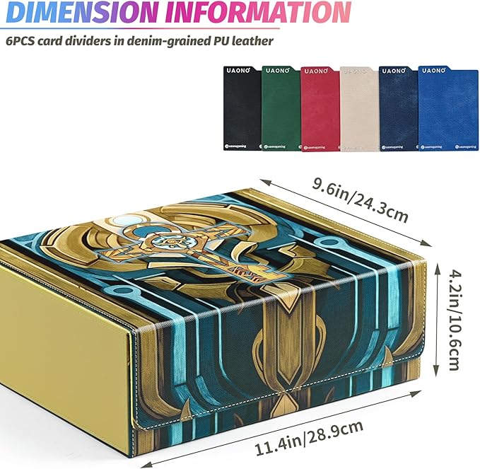 Card Storage Box for MTG, Trading Card Storage Box Holds 1800+ Sleeved Cards with 6 Dividers, Printing Magnetic Closure PU Leather Card Case for TCG CCG Sports (Light yellow, Key)