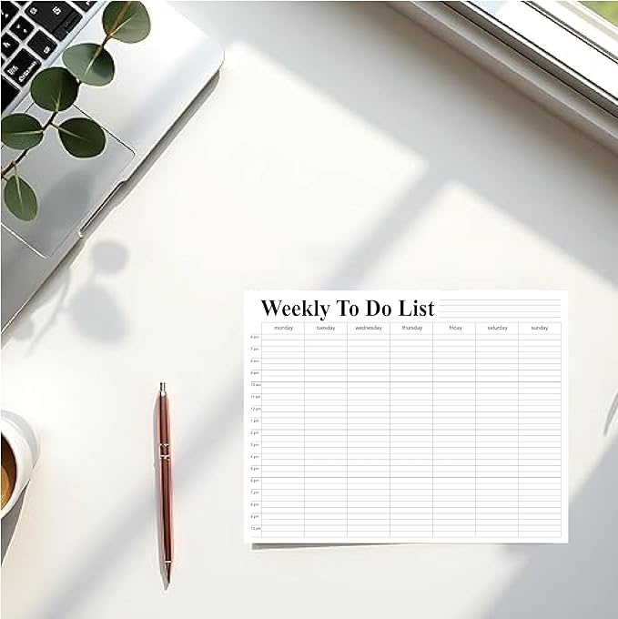 Weekly To Do List notepad, Hourly Schedule, Monday-Sunday, 6am-10pm,Task Planner & Activity Log Notepad – 8.5 x 11” Undated Daily & Hourly Planning Pad, To-Do List, Checklist, Track Time & Tasks, ADHD Tracker – Organize Workday, Boost Productivity