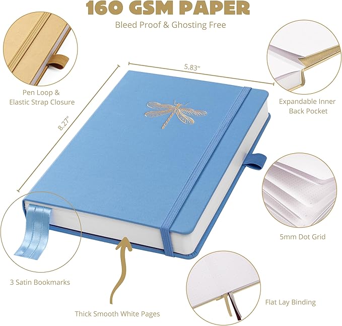 VIVID SCRIBBLES Dotted Journal – 160gsm Bleed Proof Thick White Paper – 200 Numbered Dot Grid Pages – 5.8 x 8.3 inch Dotted Notebook