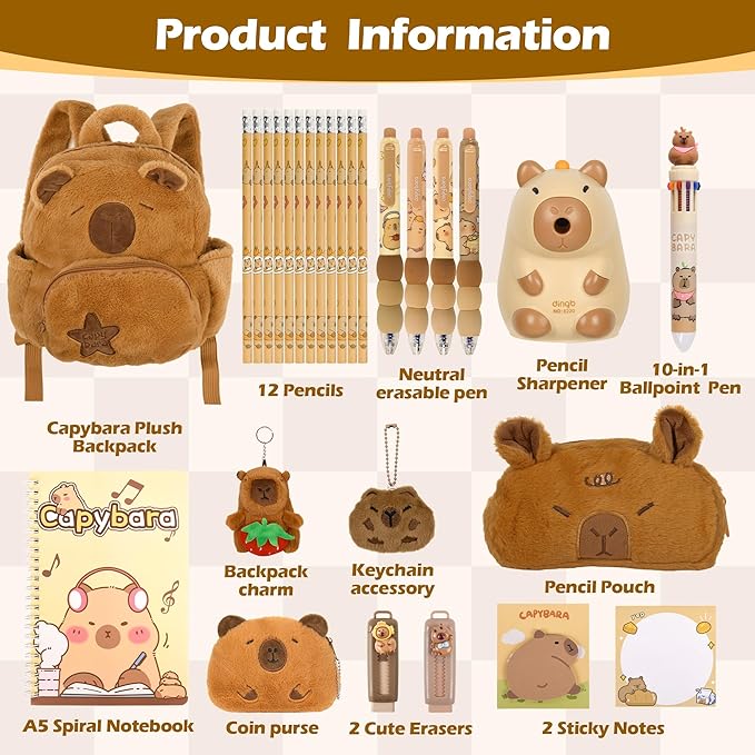 28Pcs Cute Capybara Gifts with Capybara Animals and Stationery set for Birthdays Gifts Back to School Classroom Rewards for Womens or Others.