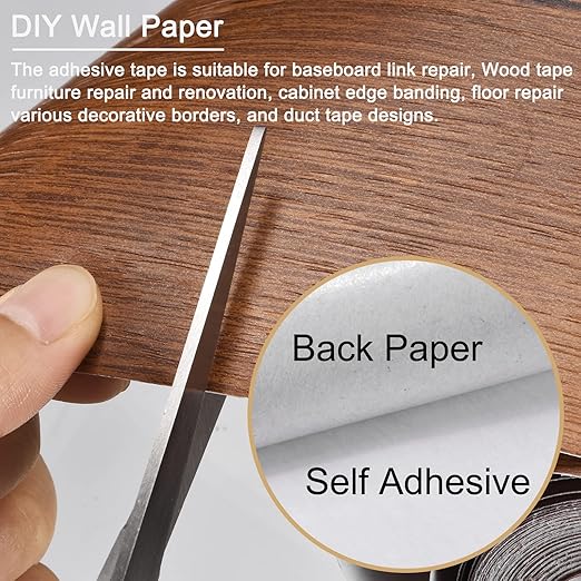 uxcell Wood Grain Tape, 4.72" x16 Ft Wall Paper Border Sticker Self-Adhesive Wood Grain Repair Patch with Scraper for Wall Corner Table Door Sofa Furniture Home Decor (Red Oak)