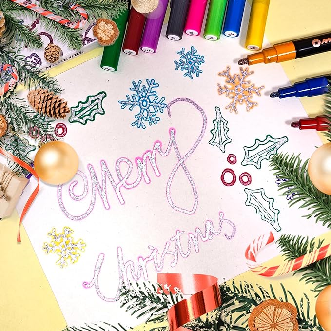 Artecho Outline Markers, 12 Glitter Colors, Christmas Gift, Stocking Stuffers for Teen Girls, Double Line Metallic Markers for Tween Girls Trendy Stuff, Art Stuff Crafts for Teens (Pack of 2)
