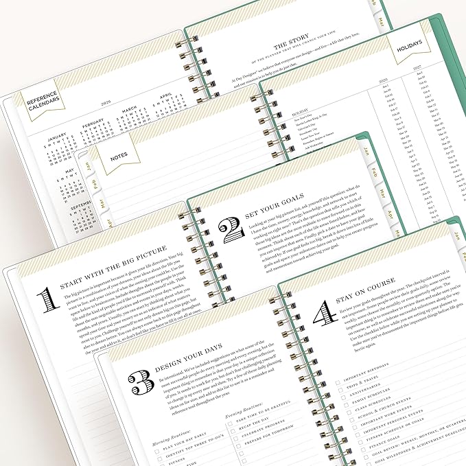Blue Sky Day Designer 2026 Weekly and Monthly Planner Calendar, January 2026 - December 2026, 5" x 8", Clear Pocket Cover, Durable Twin Wire Binding, Includes Storage Pocket, Stickers, Peyton White