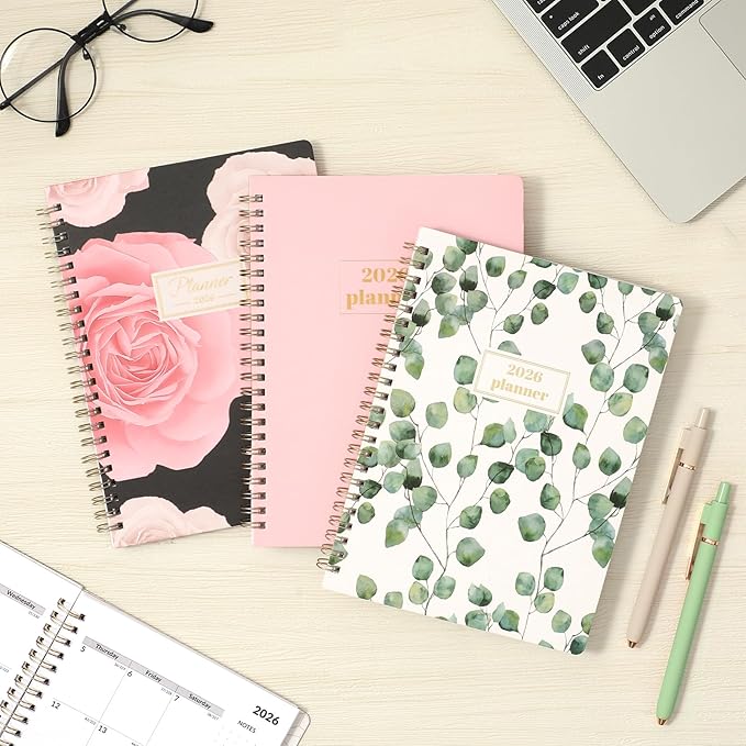 SUNEE 2026 Planner, Weekly and Monthly Calendar Planner, January 2026-December 2026, Daily Agenda with Tabs, Note Pages, Spiral Binding, 6.4"x8.3", Flora