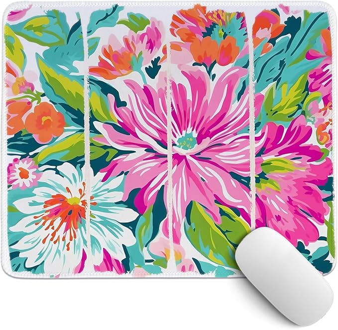 Colorful Floral Desk Mat,Boho Floral Mouse Pad,Preppy Desk Mat,Girly Summer Mouse Pads Desktop for Dorm Home Office Desktop Decor,11.8x9.8 Inch