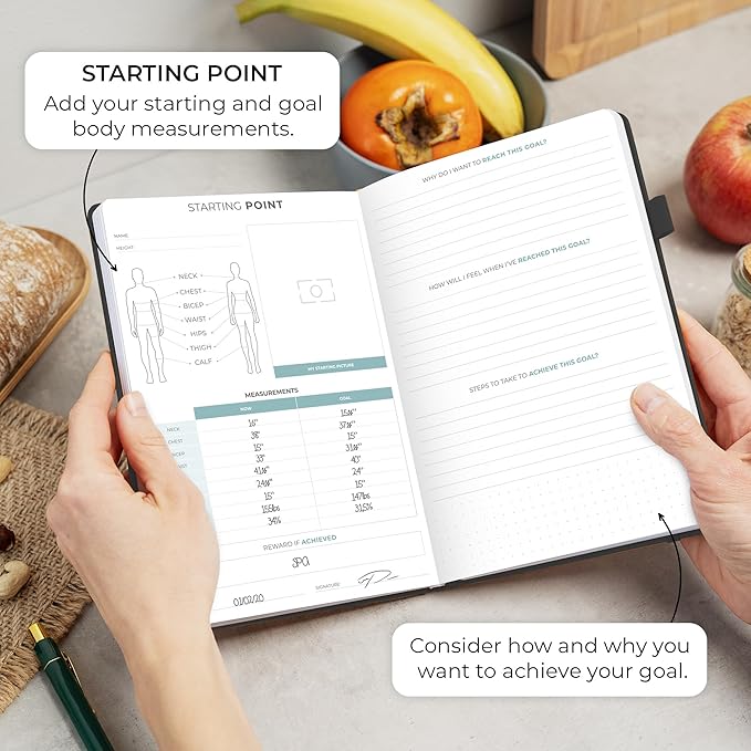 Clever Fox Food Journal - Daily Food Diary, Meal Planner to Track Calories & Nutrients, Weight Tracker Notebook, A5 (Black)