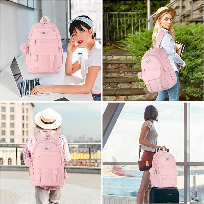 School Backpack for Teen Girls, Cute College Backpacks for Women Students Aesthetic Bookbag Large 15.6 Inch Laptop Bag Middle School Travel Back Pack (Pink)