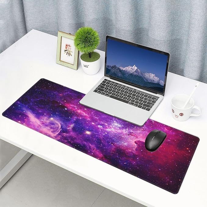 Bursting Galaxy XL Large Mouse Pad with Stitched Edges Long Non-Slip Rubber Base Mousepad Universe Outer Space Laptop Keyboard Mat Desk Pad for Office Home Desk Decor, 31.5" X 11.8"