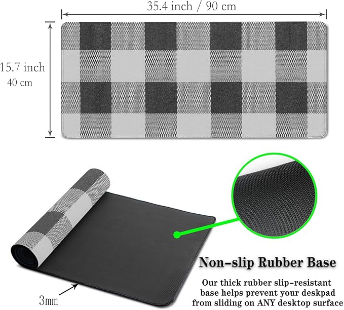 Office Desk Mats Black and White Pad Buffalo Plaid for Table Gaming Mouse Pad Extra Large Mouse Pads Full Desk Mousepad Non-Slip Rubber Base 35.4" X 15.7" for Game Office, Buffalo Plaids
