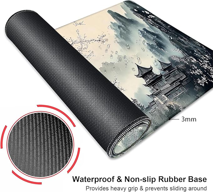 Japanese Cherry Blossom Large Mouse Pad, Desk Mat Computer Keyboard Pad Non-Slip Rubber Base Waterproof with Stitched Edges for Laptop Gaming, Office & Home 31.5 x 11.8 Inch