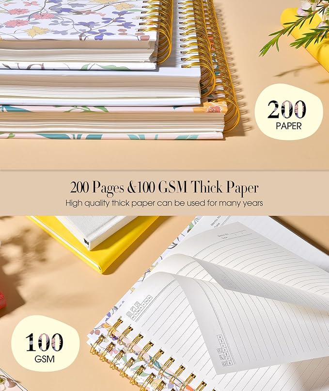 Cute Spiral Notebook Journal for Women, 200 Pages Lined Notebooks 8.5” x 11”, A4 Large Hardcover Spiral Journals with 100 GSM Thick Paper, College Ruled Notebook for Writing Work School, Purple Floral