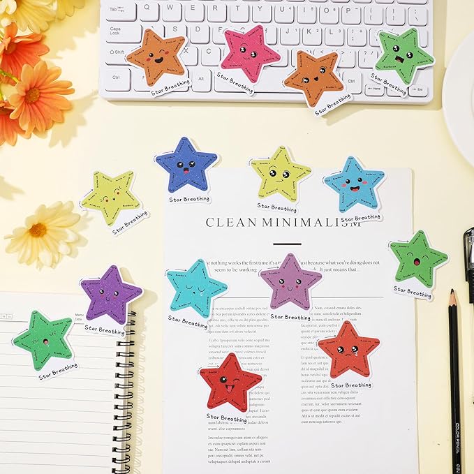 Crtiin 100 Pcs Sensory Strips Anxiety Calm Mindfulness Stickers Fidget Stress Breathing Sensory Sticker Different Textures Rough Tactile Tape for Mental Health Adults Desk Anxiety Relief(Star)