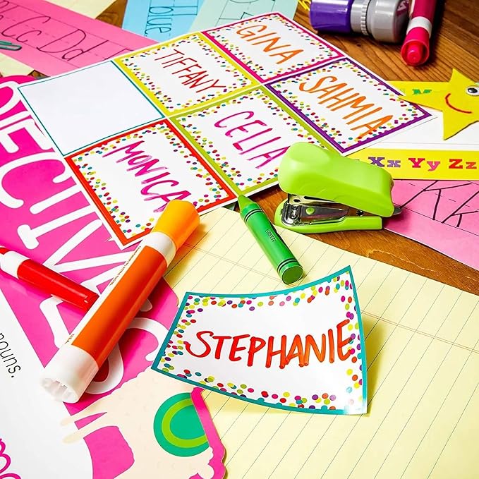 Bright Creations Name Tag Stickers for Classroom Supplies - 144 Labels, 3.5 x 2.5 in, Multicolor - Teacher Supplies & Student Name Tags for Desks & Labels for Classroom Bins